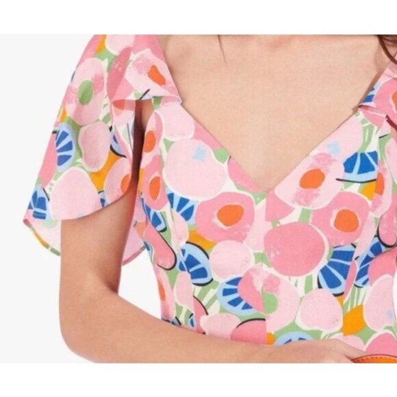 NWT Staud Chiquita Dress 0 Flutter Peach Pink Pleated Floral Fit & Flare NEW - Picture 3 of 7